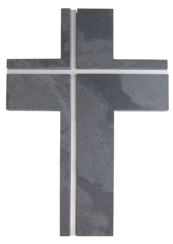 Steinkreuz: Schiefer-Einlage Edelstahlkreuz 22cm