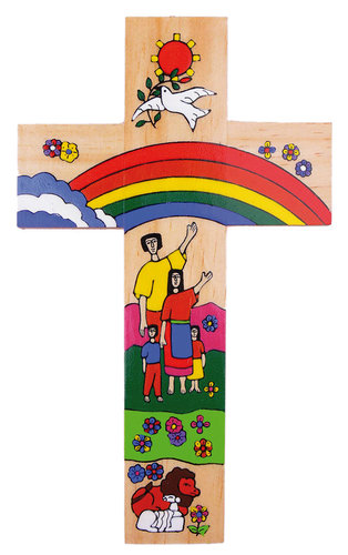 Kinderkreuz: "Kreuz der Familie", 25 cm handbemalt