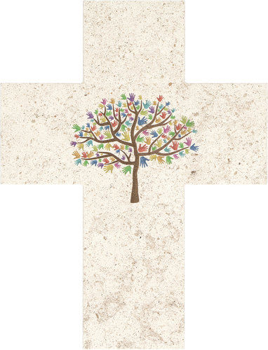 Natursteinkreuz "Lebensbaum" im Geschenkverpackung
